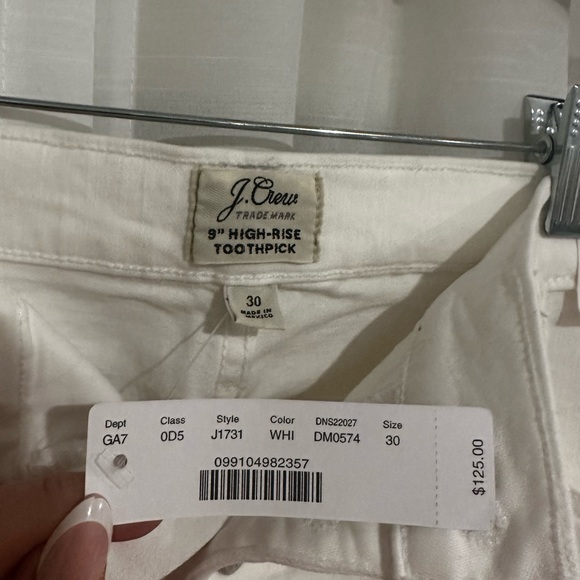 NWT, White J Crew High Rise Toothpick jeans with Button Fly size 30 - Picture 5 of 5